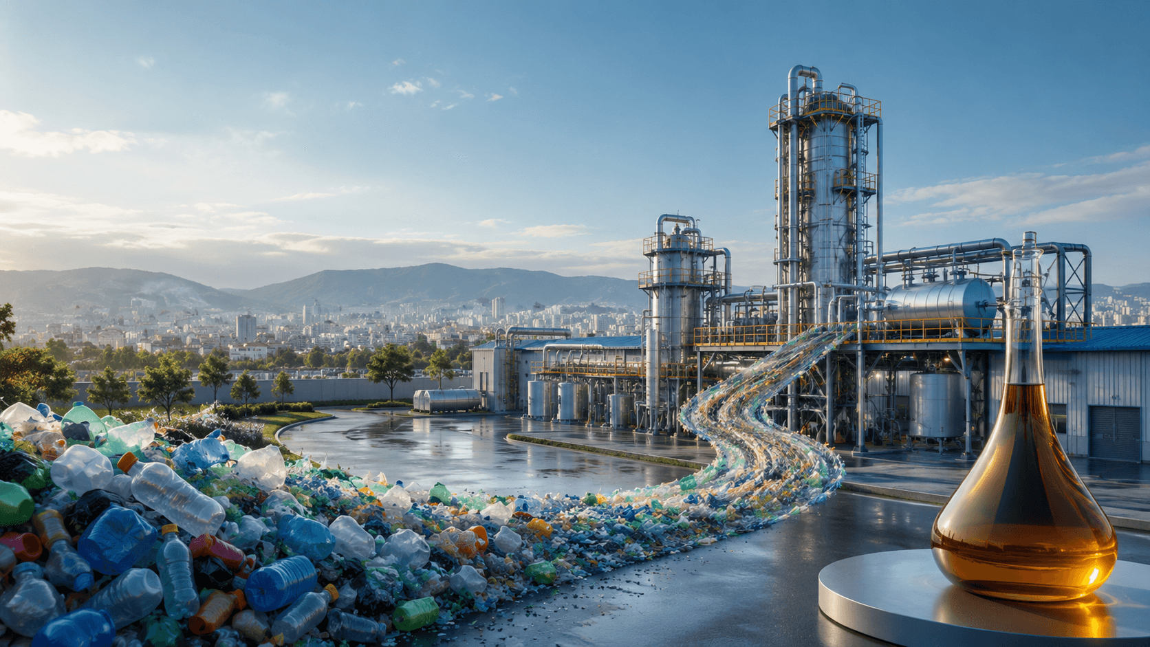 Plastikabfall fliesst in die Pyrolyse-Anlage von Cirkova und wird zu Rohöl